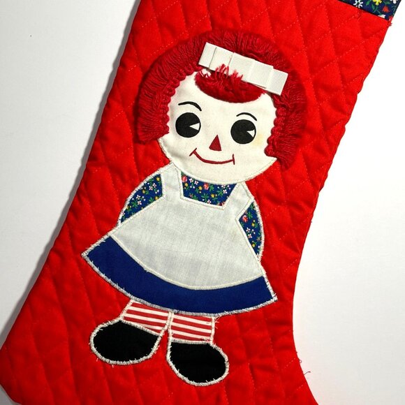 Vintage Handmade Raggedy Ann Quilted Christmas Stocking 1960s - Picture 3 of 6